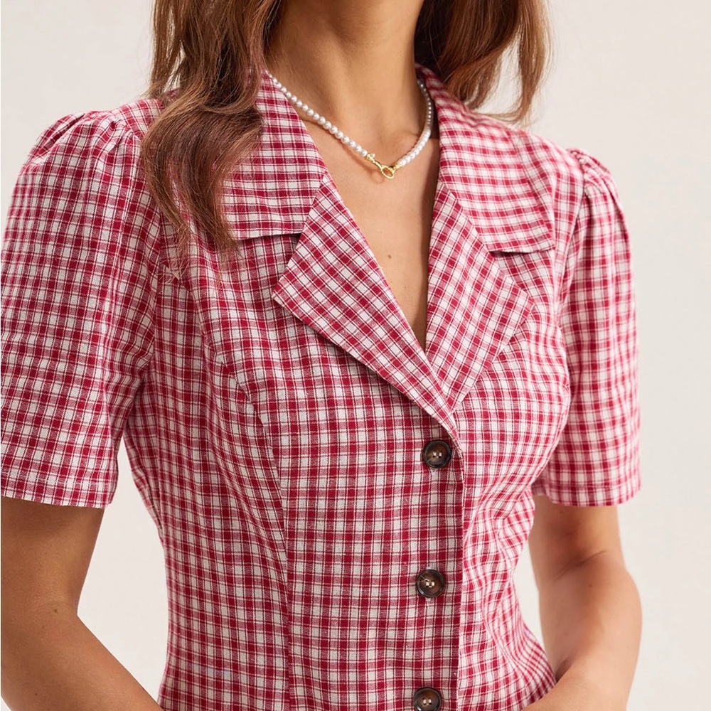Rihoas Red Plaid Pocket Button Mini Dress - Picture 5 of 6